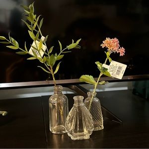3 mini glass bud vases - floral/greenery not included